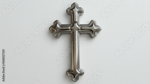 Wallpaper Mural High-resolution 3D silver cross, displayed in top view on a white background with a chrome finish. Torontodigital.ca
