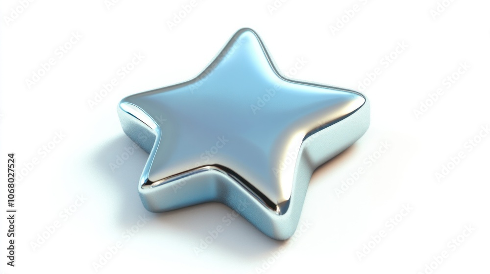High-shine silver star icon in 3D, viewed from the top, with a sleek metallic finish on a white background. High-shine silver star icon in 3D, viewed from the top, with a sleek metallic finish on a white background.