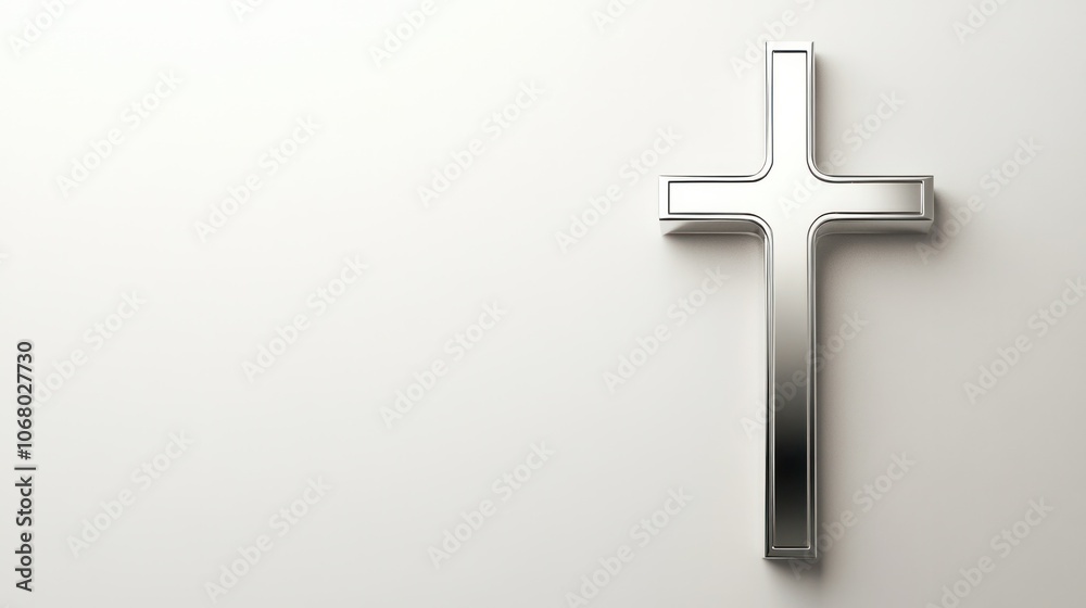 Isolated 3D silver cross, top-down view on a white background, with polished chrome finish for a refined look.