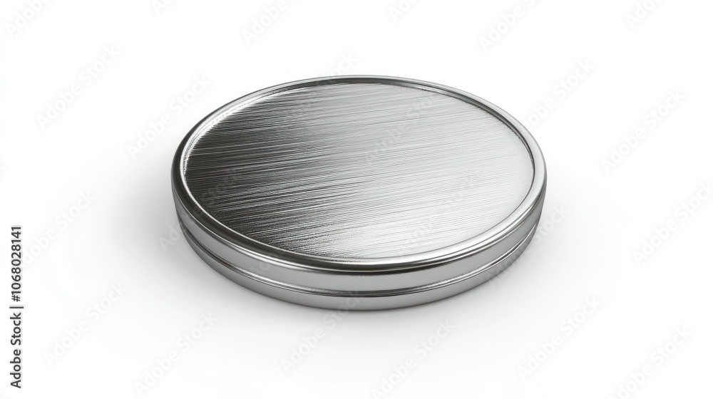 Isolated metallic coin, 3D rendered and top-viewed on a bright white background, with a glossy silver texture. Isolated metallic coin, 3D rendered and top-viewed on a bright white background, with a glossy silver texture.