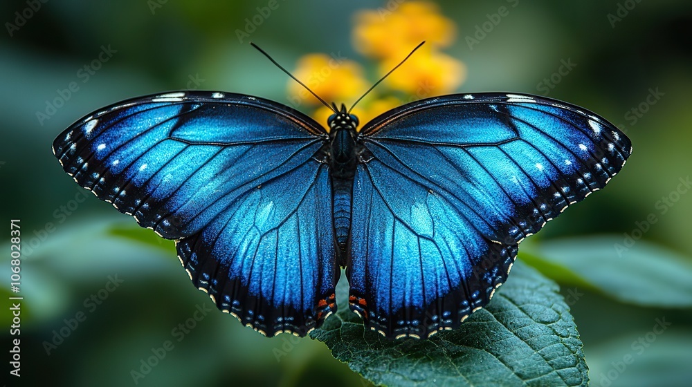Closeup of a blue butterfly in nature, promoting spring or summer wildlife. Closeup of a blue butterfly in nature, promoting spring or summer wildlife.