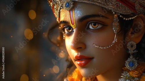 Portrait of Lord Krishna, 8K Realistic Lighting, Highly Detailed