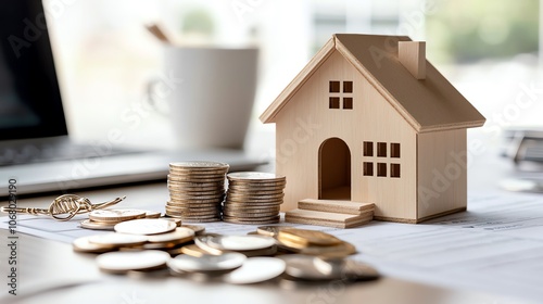 Amortization figures layered with subtle home icon, clean design for property finance