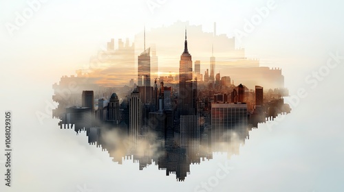 City skyline with overlay of mortgage breakdown bars, symbolizing urban property loans photo