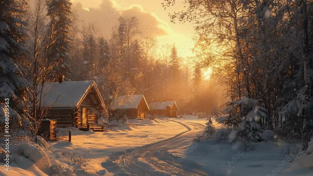 Winter Cabin Sunset Seamless Looping Video Background Winter Cabin Sunset Seamless Looping Video Background