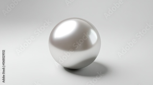 Minimalist 3D render of a metallic pearl, isolated on a white background, with a sleek silver surface.