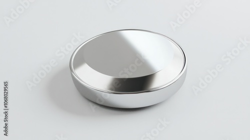 Minimalist 3D render of a silver coin, isolated on a clean white background, with a high-shine metallic finish.