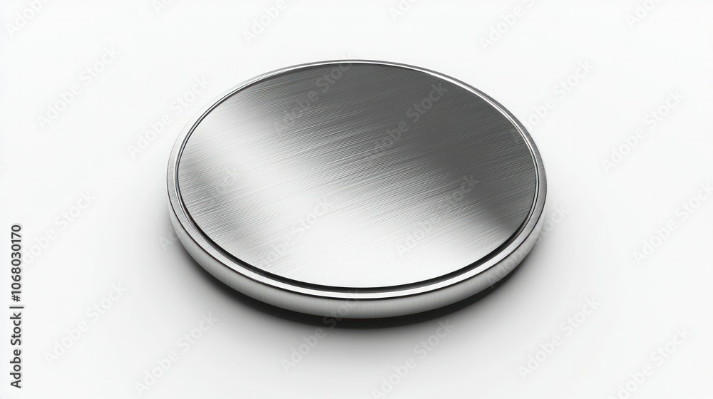 Minimalist silver coin icon in 3D with a high-shine surface, top view on a bright white background. Minimalist silver coin icon in 3D with a high-shine surface, top view on a bright white background.