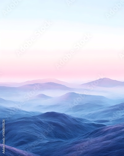 A serene landscape of rolling hills bathed in soft pastel hues, showcasing a tranquil atmosphere at twilight. The gentle waves create a sense of calm and peacefulness.