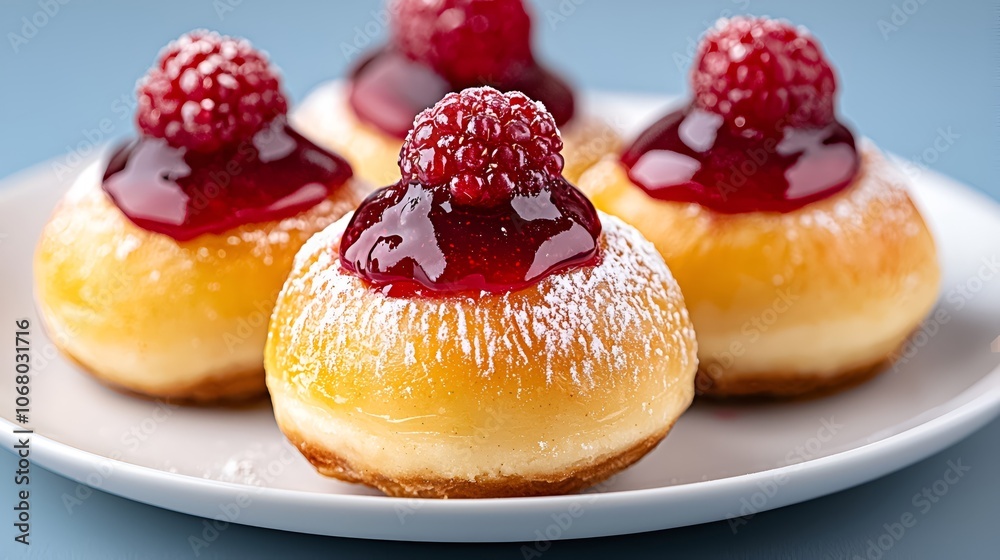 Delicious Donuts with Raspberries and Jam Topping Delicious Donuts with Raspberries and Jam Topping