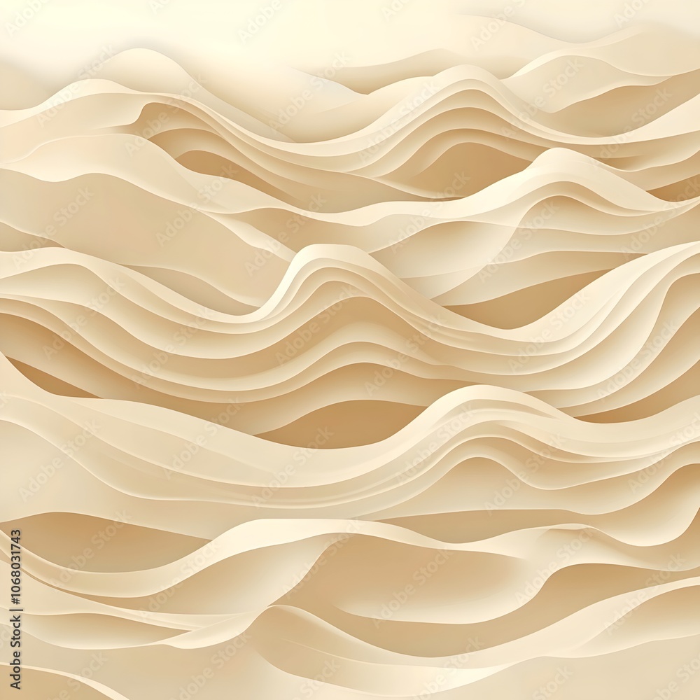 A serene abstract representation featuring layered waves in soft beige tones, creating a tranquil and harmonious visual landscape with gentle curves. A serene abstract representation featuring layered waves in soft beige tones, creating a tranquil and harmonious visual landscape with gentle curves.