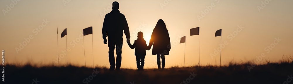 Silhouette of Family Holding Hands at Sunset Silhouette of Family Holding Hands at Sunset