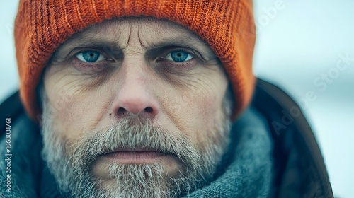 Intense Portrait of a Man in Winter Gear photo