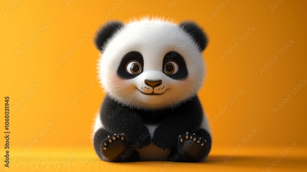Cute cartoon panda bear sitting on a yellow background. Cute cartoon panda bear sitting on a yellow background.
