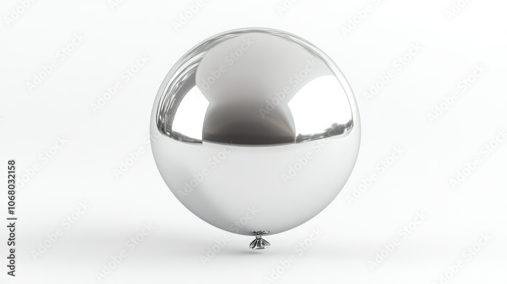 Reflective silver balloon icon in 3D, with polished metallic finish, isolated on a white background. Reflective silver balloon icon in 3D, with polished metallic finish, isolated on a white background.