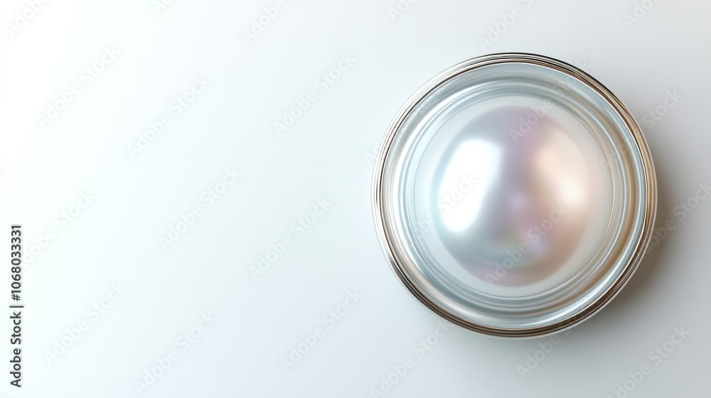 Silver metallic pearl icon in 3D, isolated on a bright white background, with a top-down view.
