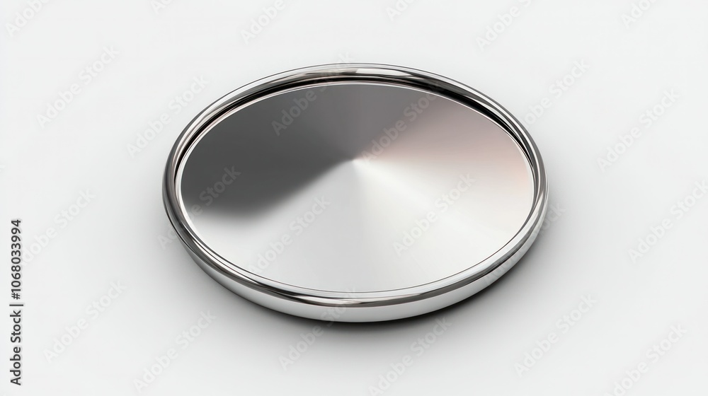 Sleek silver coin in top view, rendered in 3D with a high-shine, metallic finish, isolated on a white background. Sleek silver coin in top view, rendered in 3D with a high-shine, metallic finish, isolated on a white background.