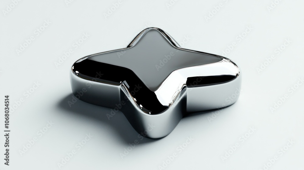 Stylized silver star icon, rendered in 3D with a chrome-like finish, isolated on a minimal white background. Stylized silver star icon, rendered in 3D with a chrome-like finish, isolated on a minimal white background.