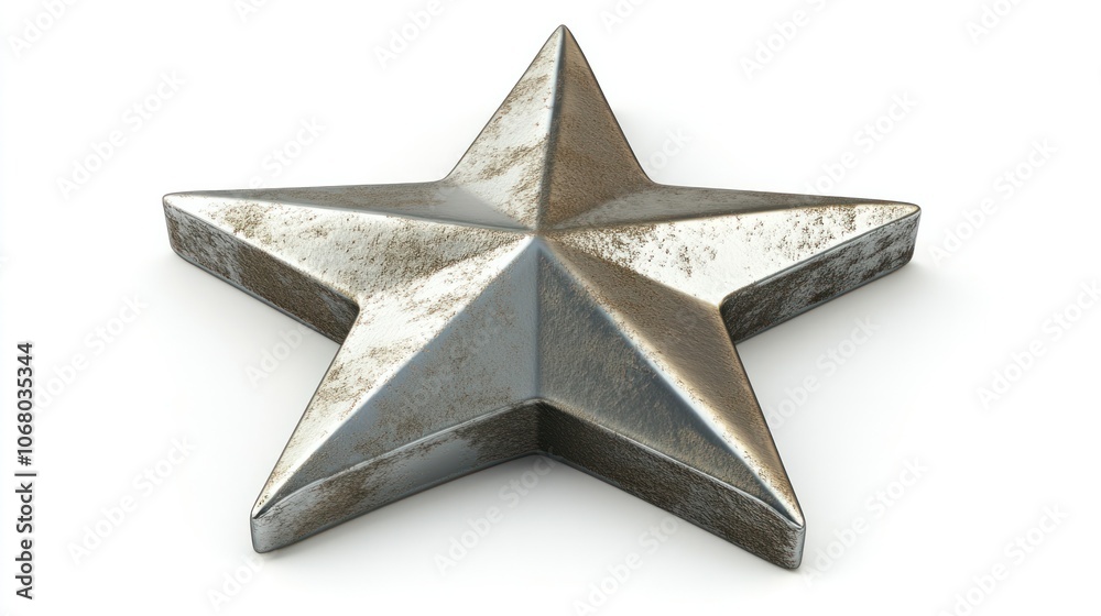 Top view of a silver metallic star icon, rendered in 3D and isolated on a clean white background. Top view of a silver metallic star icon, rendered in 3D and isolated on a clean white background.