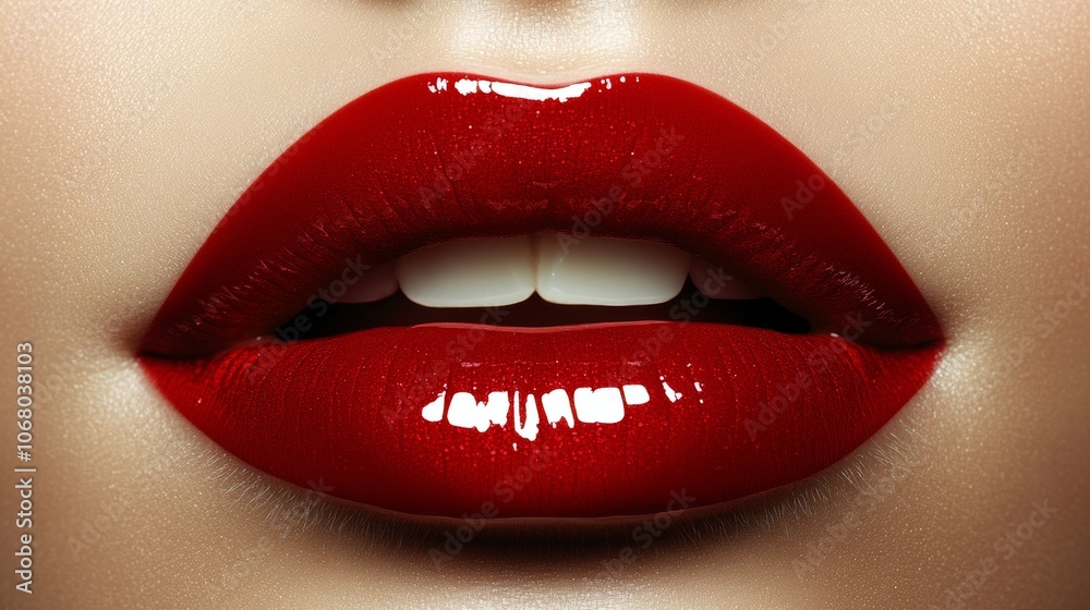 Fototapeta premium Sensual Red Lips Glossy Makeup Closeup Beauty Shot