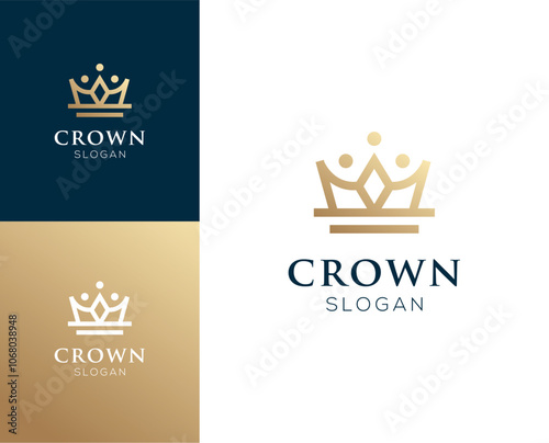 Simple luxury crown line abstract logo design vector