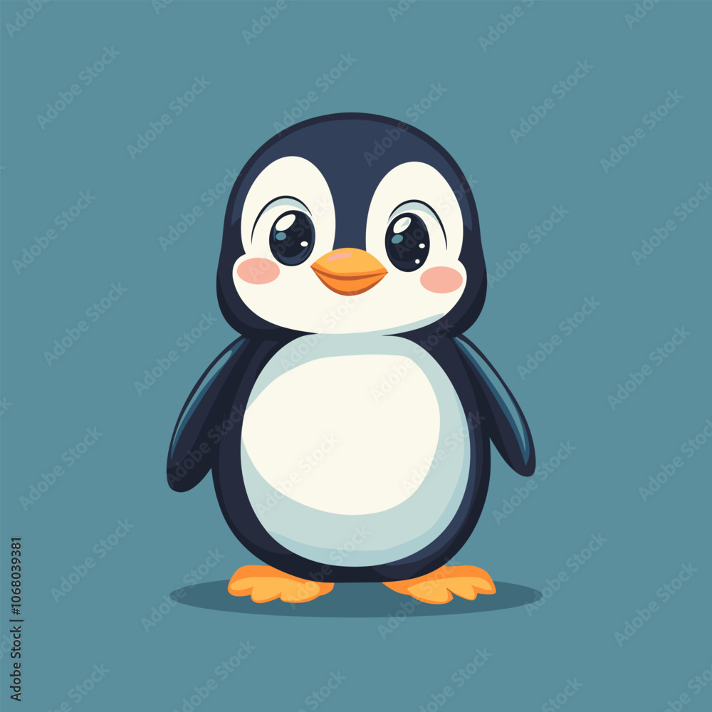 Obraz premium Cute Cartoon Penguin Character on Solid Background