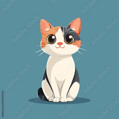 Cute Cartoon Cat with Big Eyes and Colorful Fur