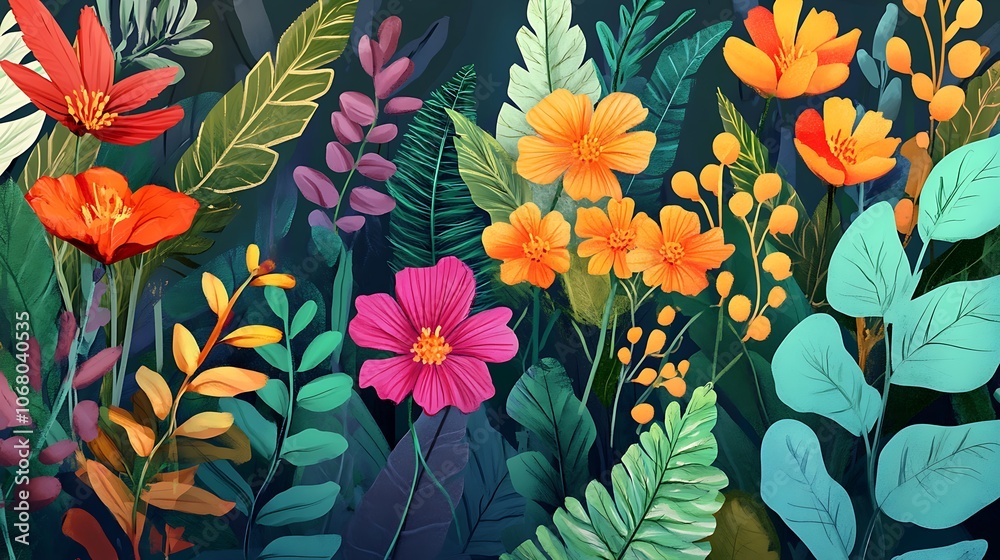 Fototapeta premium Vibrant Floral Garden Illustration