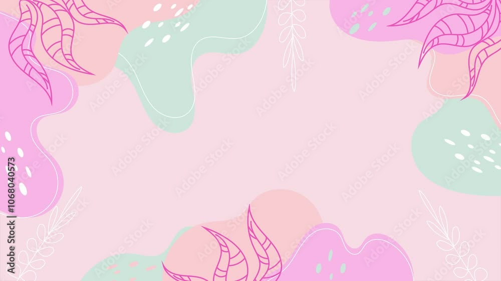 simple modern flowers in abstract forms with soft colors and curves on soft pink background seamless 4k video background motion pop art design