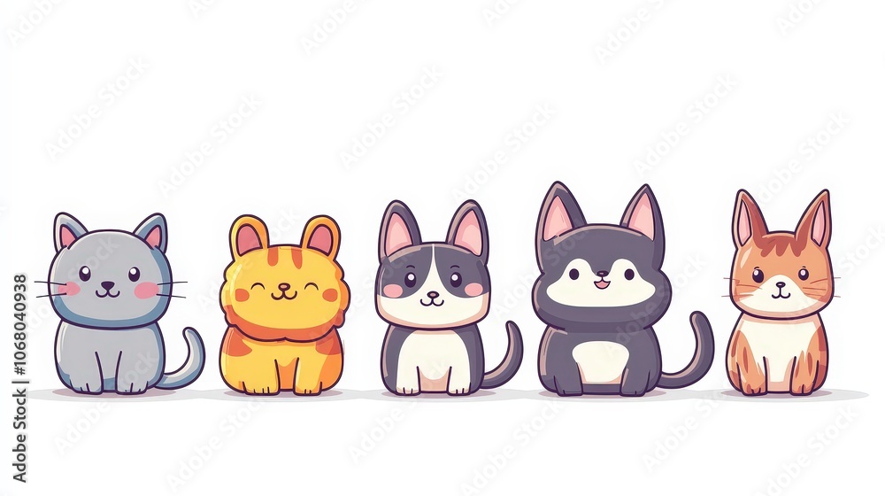 Cute Cartoon Pets in Flat Vector Style Cute Cartoon Pets in Flat Vector Style