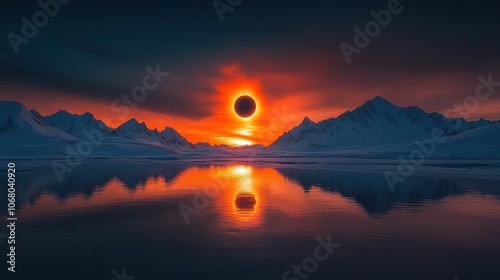 Solar Eclipse Over Snowy Mountains