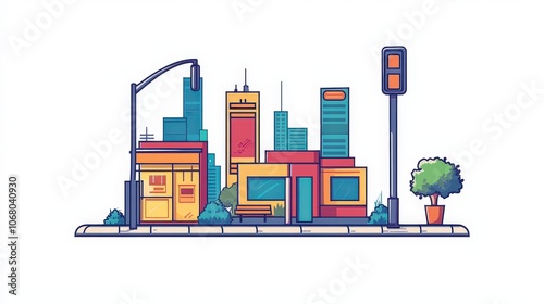 Vibrant Urban Street Scene in Cartoon Style