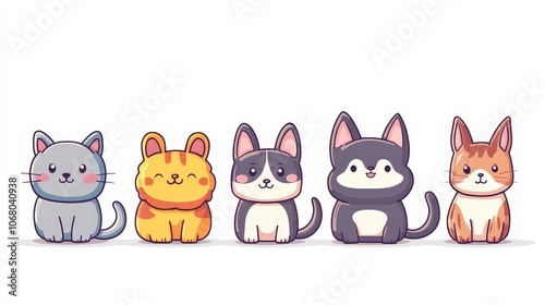 Cute Cartoon Pets in Flat Vector Style