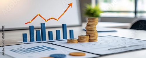 Business struggling with cash flow, a clean office space with organized papers, blank whiteboard in the background, bright lighting, professional tone, smooth layout