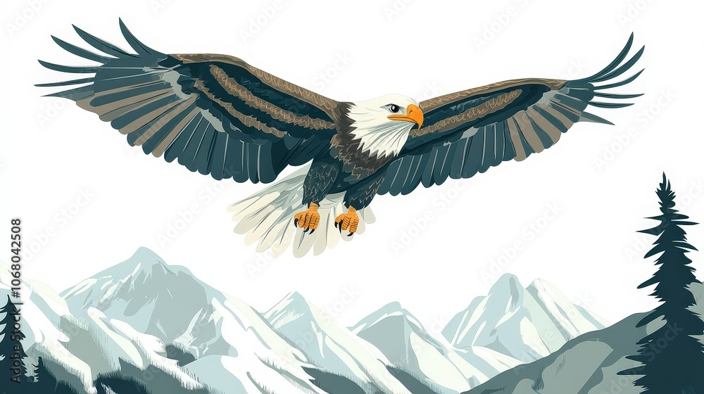 Obraz premium Eagle Soaring High Above Majestic Mountain Landscape