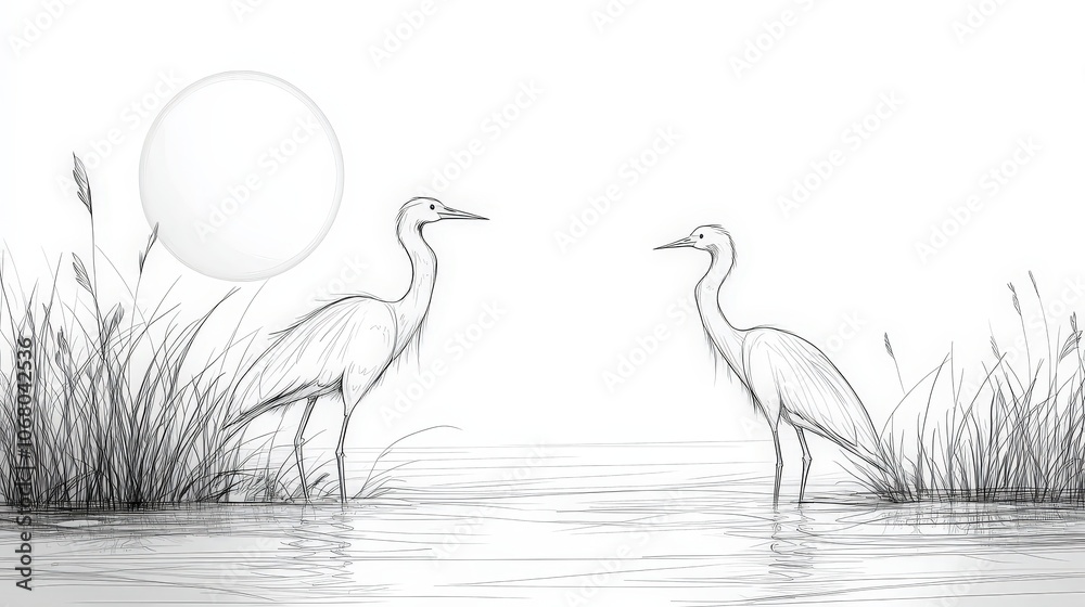 Cartoon Style Retro Futuristic Wildlife Scene