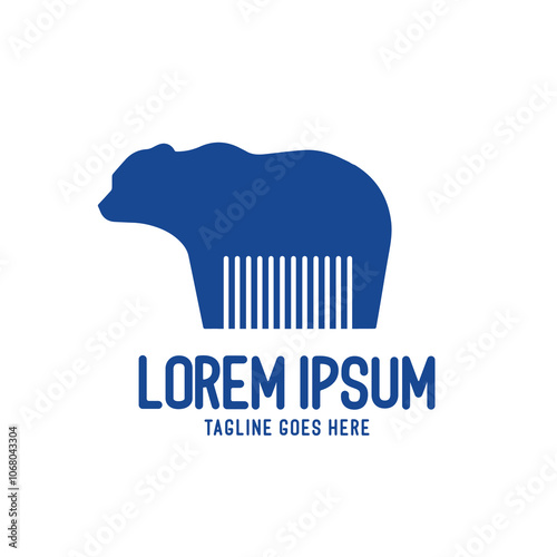 Bear Silhouette with Comb or Bar Code Icon Illustration Logo Design