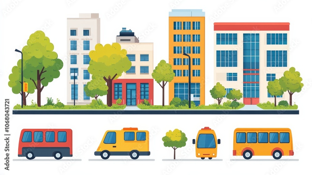 Urban Street Scenes in Cartoon Style Vector Illustration
