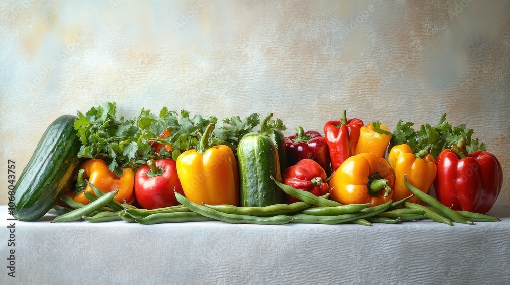 Colorful Peppers and Cucumber Still Life Colorful Peppers and Cucumber Still Life