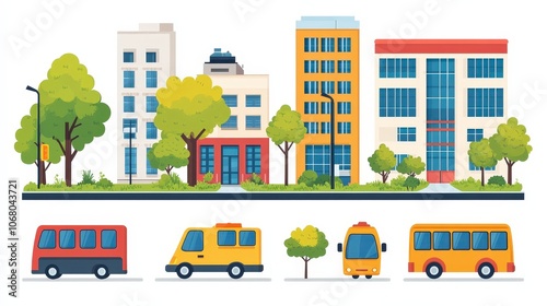 Obraz na płótnie Urban Street Scenes in Cartoon Style Vector Illustration w salonie