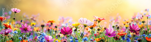  Colorful wildflower meadow with vibrant blooms and soft sunlight
