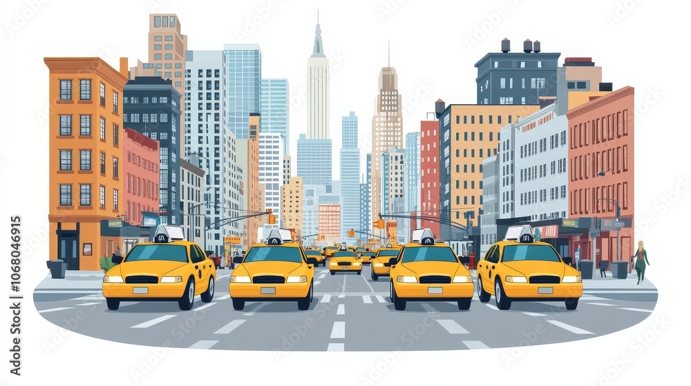 Yellow Taxis in Busy New York City Street Yellow Taxis in Busy New York City Street