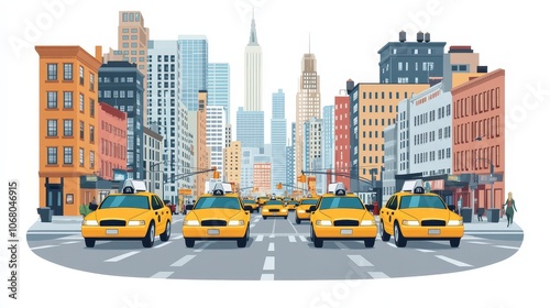 Yellow Taxis in Busy New York City Street