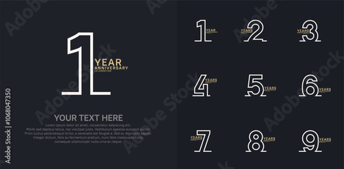 Anniversary logo set vector design, white and gold color for celebration event