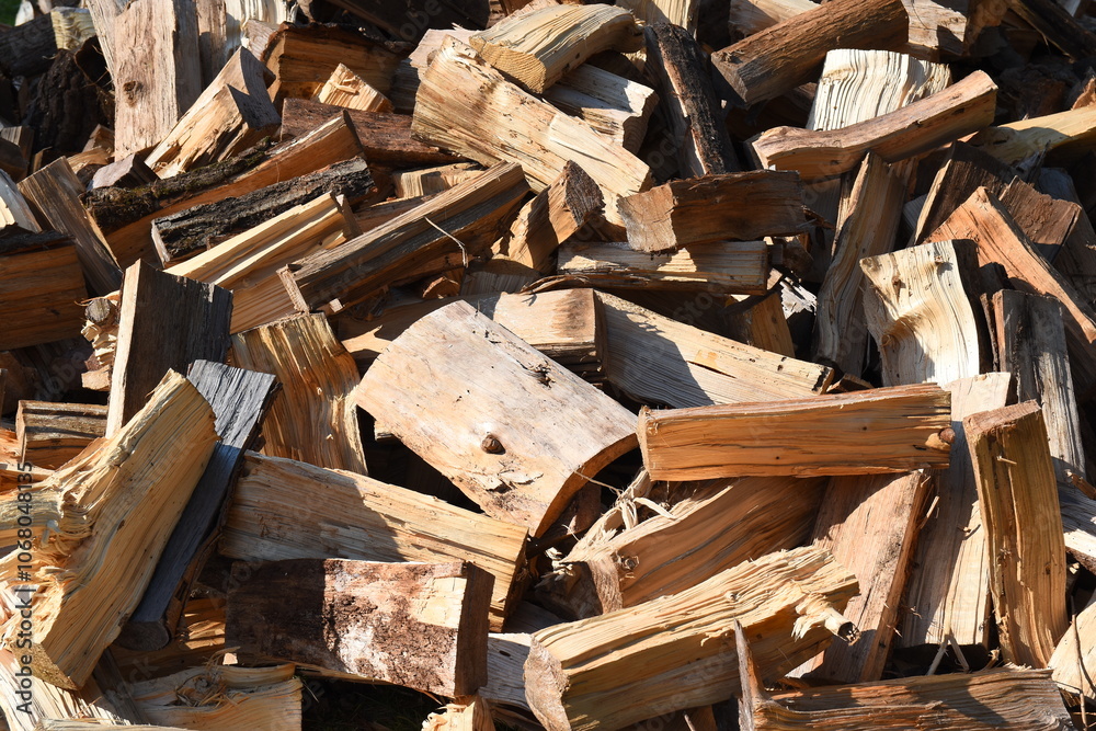 Chopped firewood stacked on a pile Chopped firewood stacked on a pile