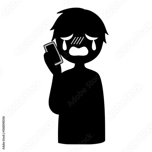 スマホで話す悪人イメージの黒いシルエットの人物の素材
