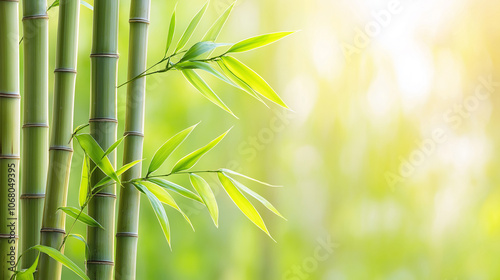 a serene bamboo forest with sunlight filtering through