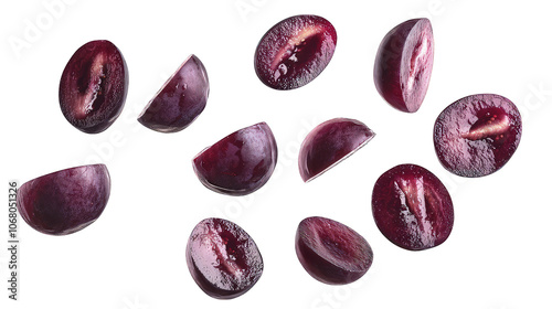 Flying in the air Fresh grape isolated on transparent background