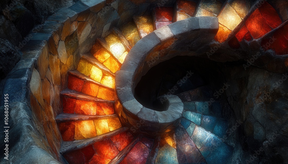 Fototapeta premium A spiral staircase made of stone. This photo is perfect for showcasing the beauty of architecture.