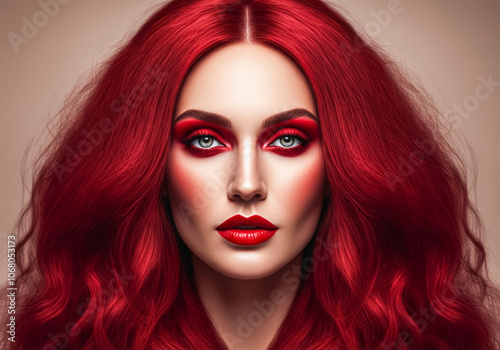 Vibrant redhead beauty with bold makeup portrait for fashion or cosmetic design